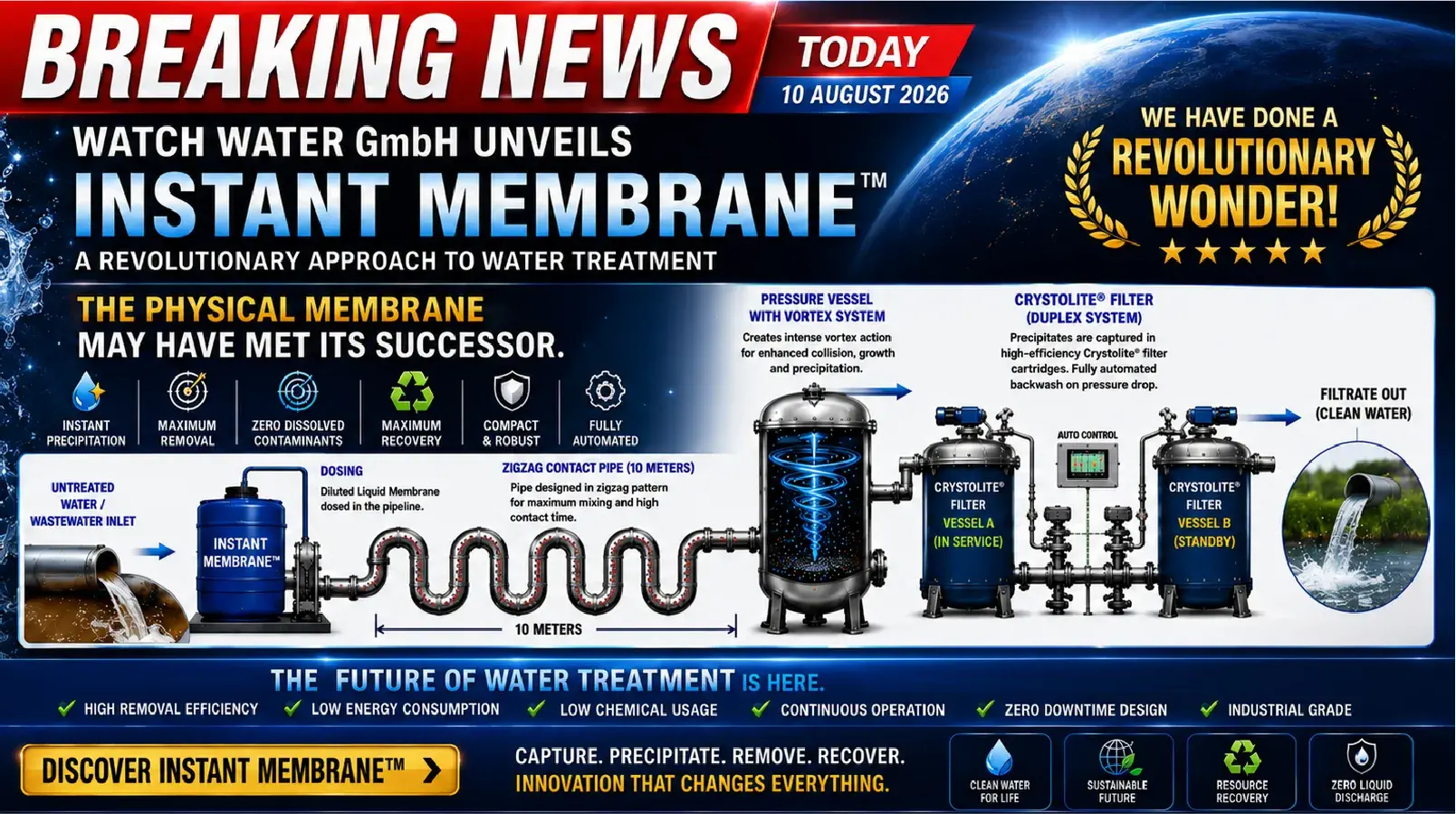 Before and after view of water restoration showing polluted water transformed into cleaner, healthier water using Quantum XSW-ULTRA® technology.